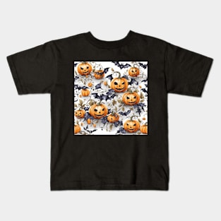 Halloween pumpkins and bats pattern Kids T-Shirt